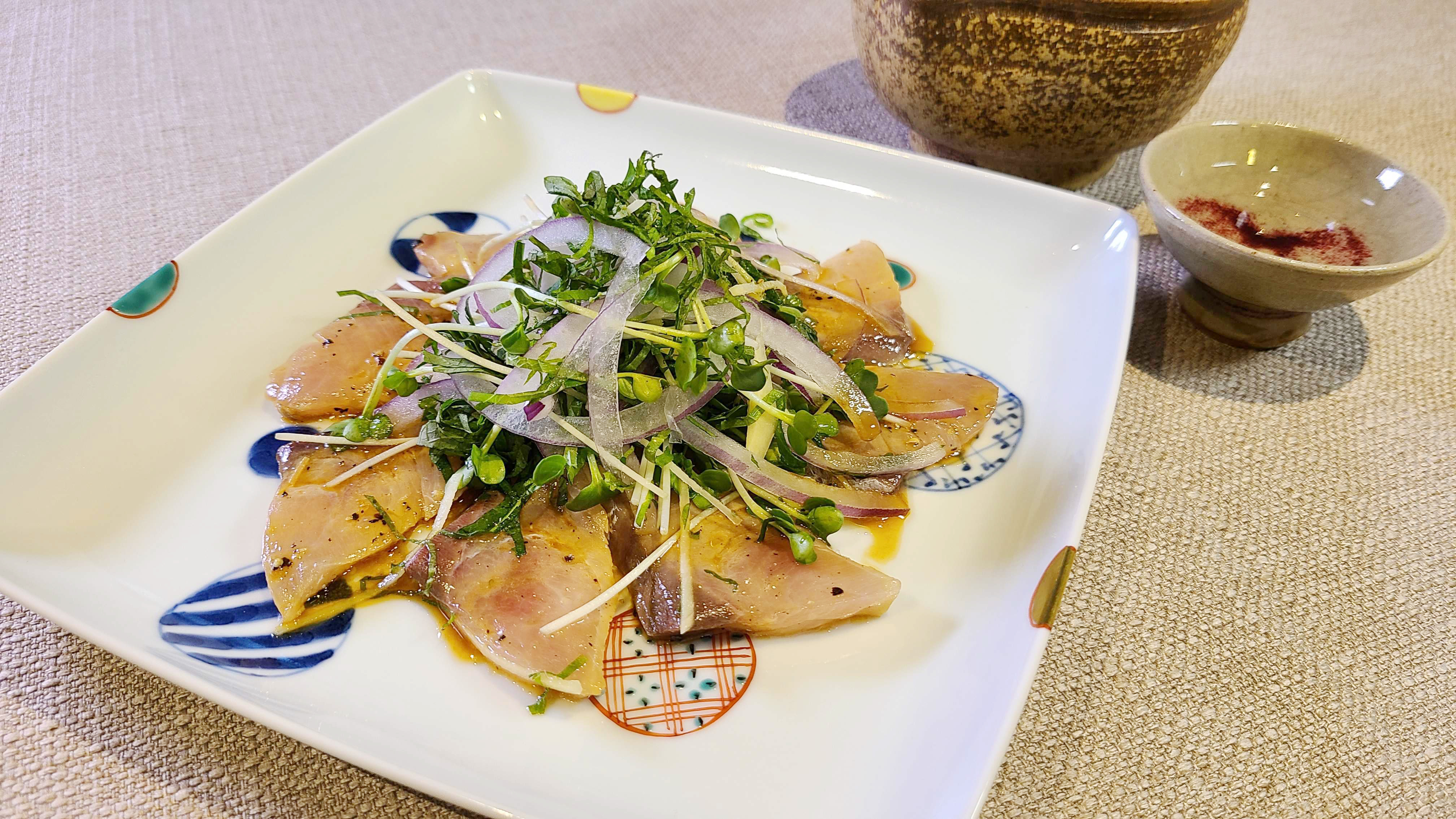 Marinated Yellowtail Sashimi with loads of condiments | JJ Kitchen